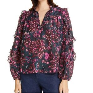 Ulla Johnson rana blouse in style midnight Ruffled women’s size 6 long sleeve
